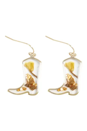 DRY FLOWER WESTERN BOOT RESIN DROP EARRINGS