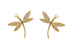 Earrings 18kt Gold Dragonfly & Diamonds