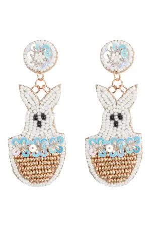 EASTER RABBIT BASKET SEED BEAD DROP EARRINGS