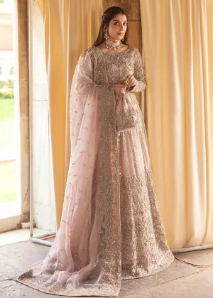 Elegant Lemonde Pink Colored Pakistani Bridal Dress in Premium Organza Fabric Lehenga Choli Dupatta Style #BS638