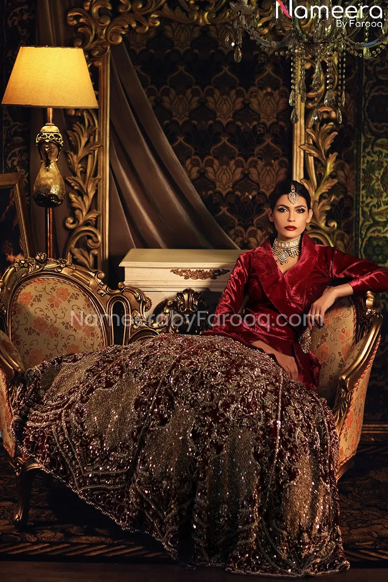 Elegant Red Velvet Bridal Lehenga with Jacket #BS154