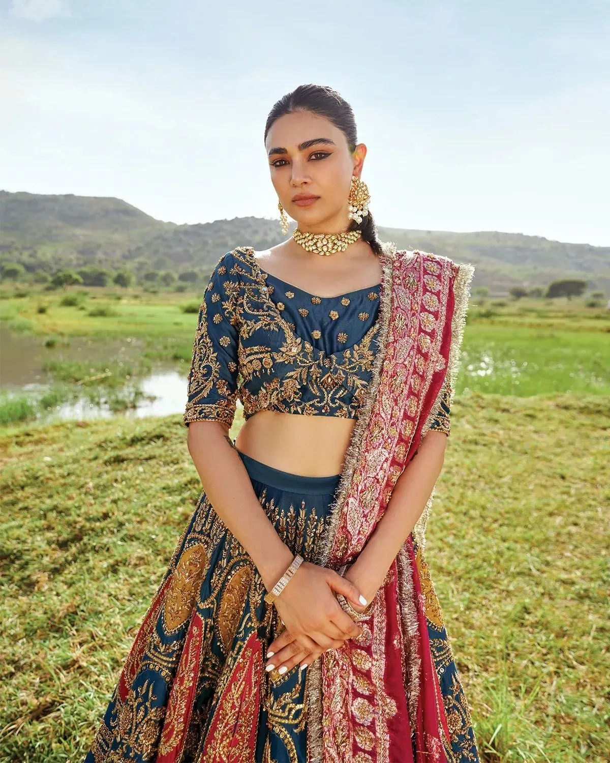 Embellished Bridal Wedding Dress in Lehenga Choli Style