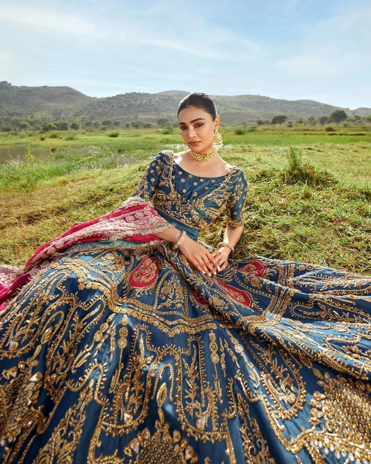 Embellished Bridal Wedding Dress in Lehenga Choli Style