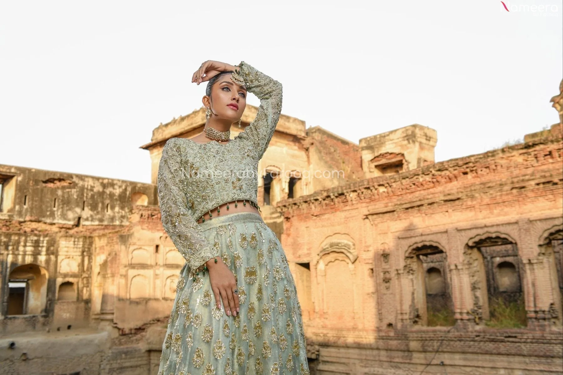 Embellished Ghagra Choli Wedding Dress in Ivory #BN1018