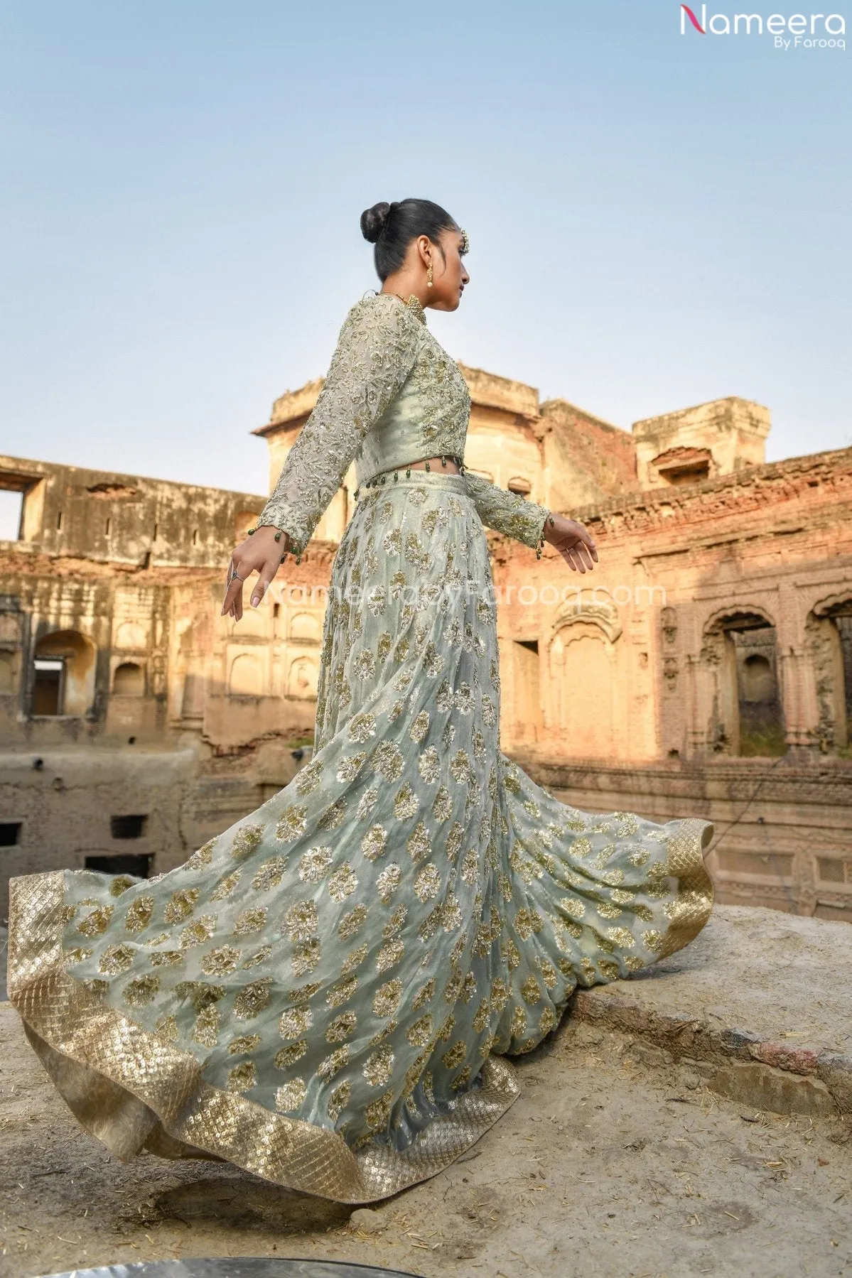 Embellished Ghagra Choli Wedding Dress in Ivory #BN1018