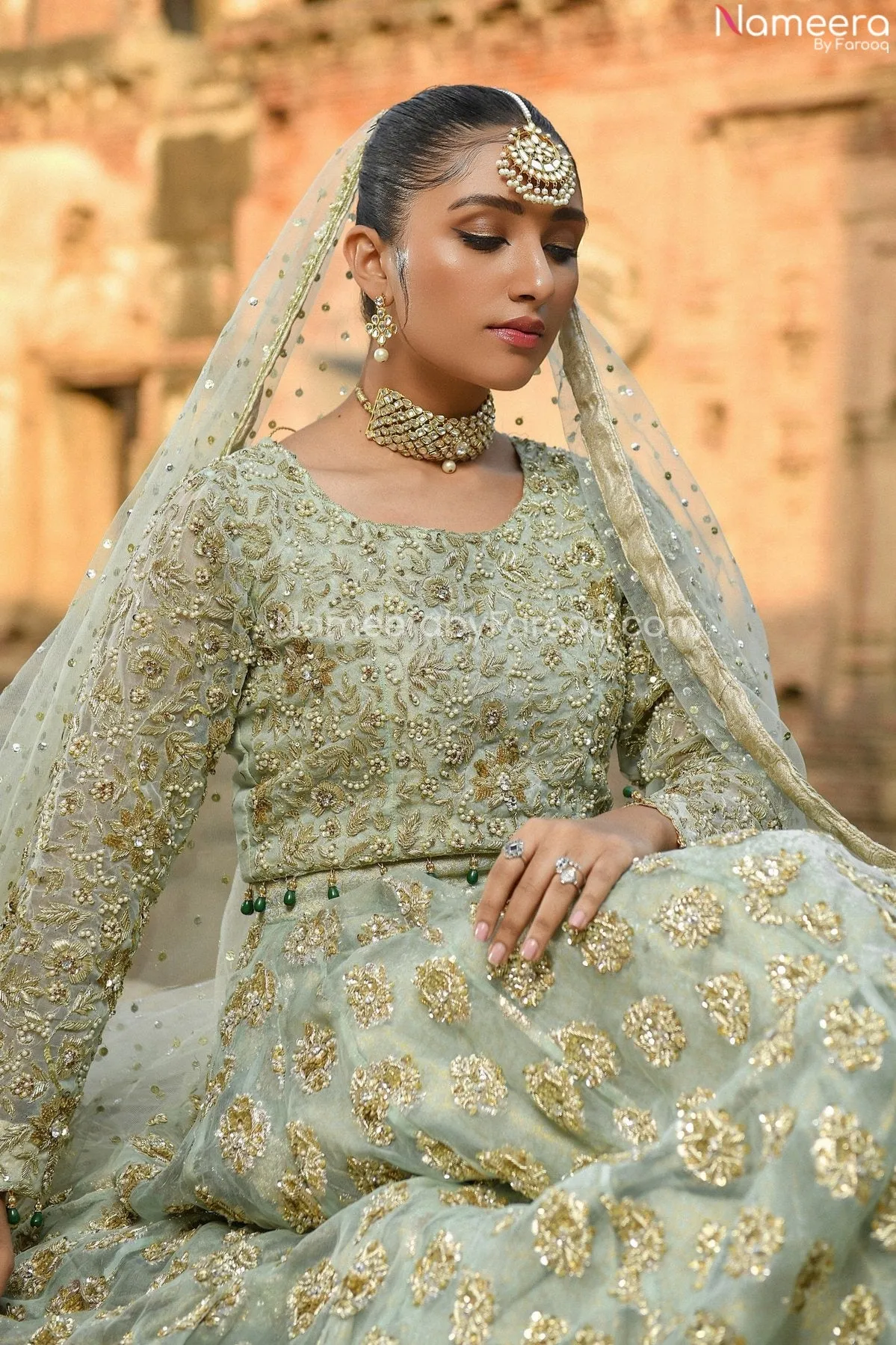 Embellished Ghagra Choli Wedding Dress in Ivory #BN1018