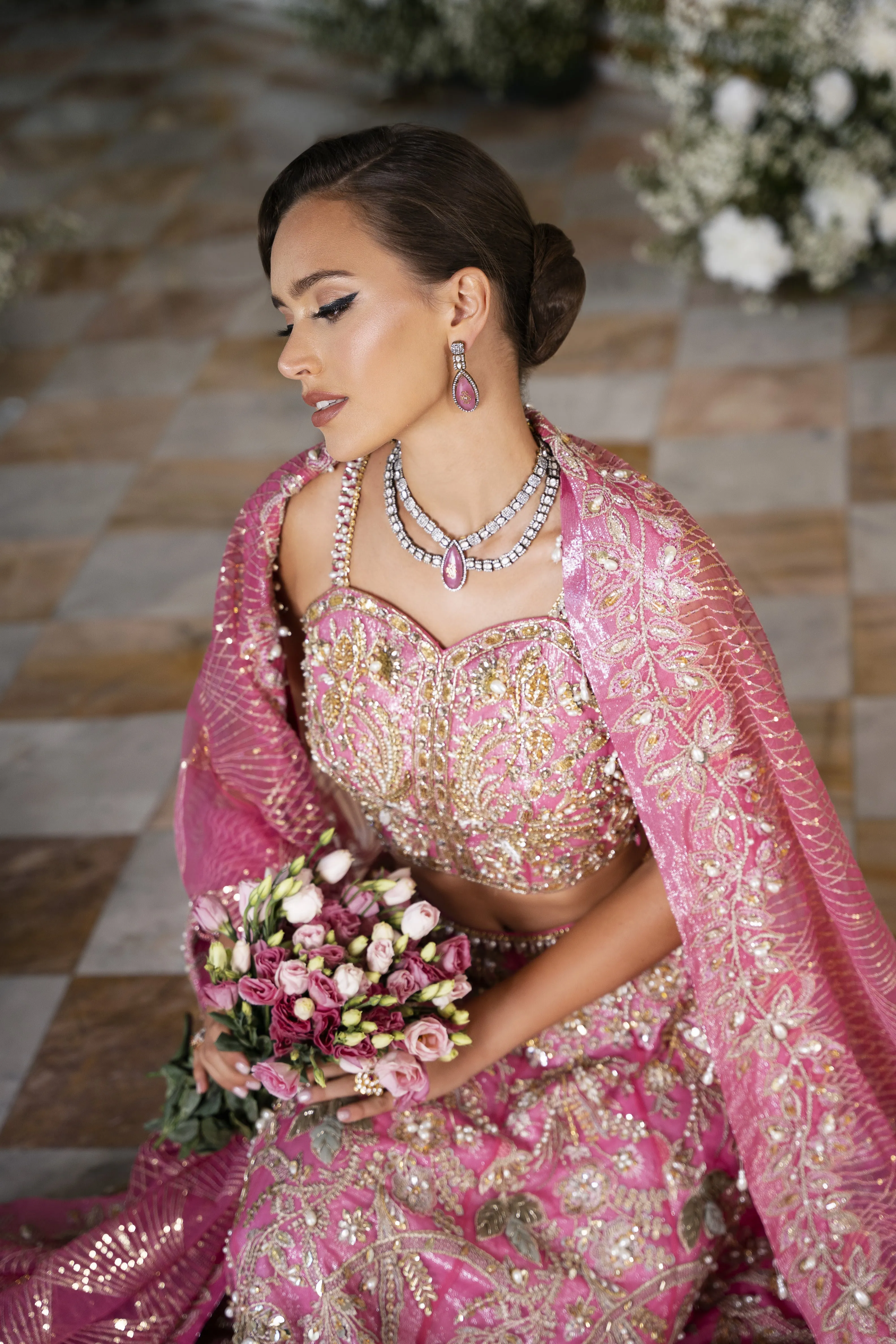 Embellished Lehenga Choli Dupatta Indian Bridal Dress