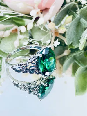 Emerald CZ Ring, Sterling Silver Filigree, Victorian Gothic Jewelry, Ace D92