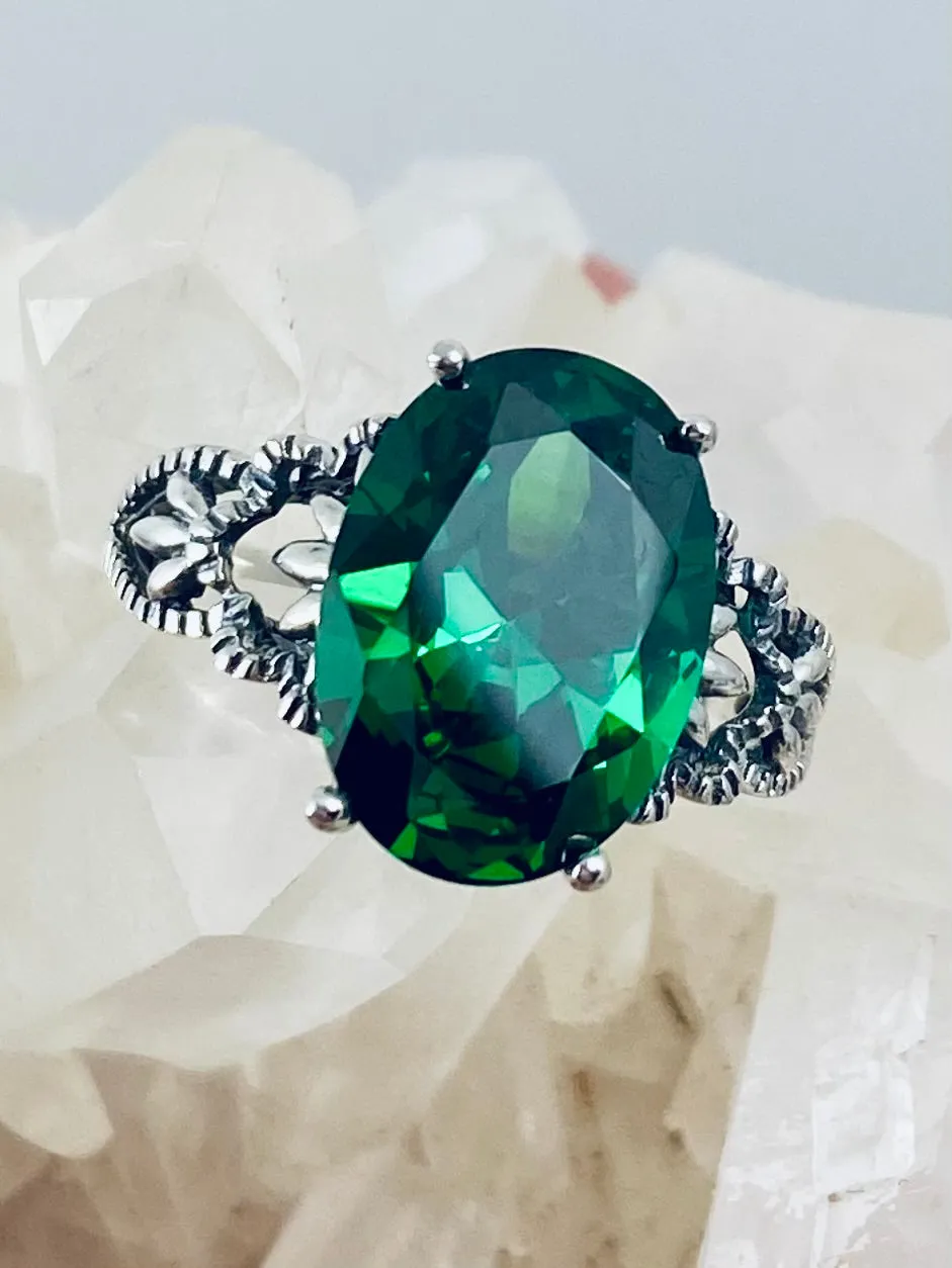 Emerald CZ Ring, Sterling Silver Filigree, Victorian Gothic Jewelry, Ace D92
