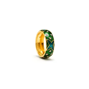 Emerald Enamel Curvee Diamond Ring