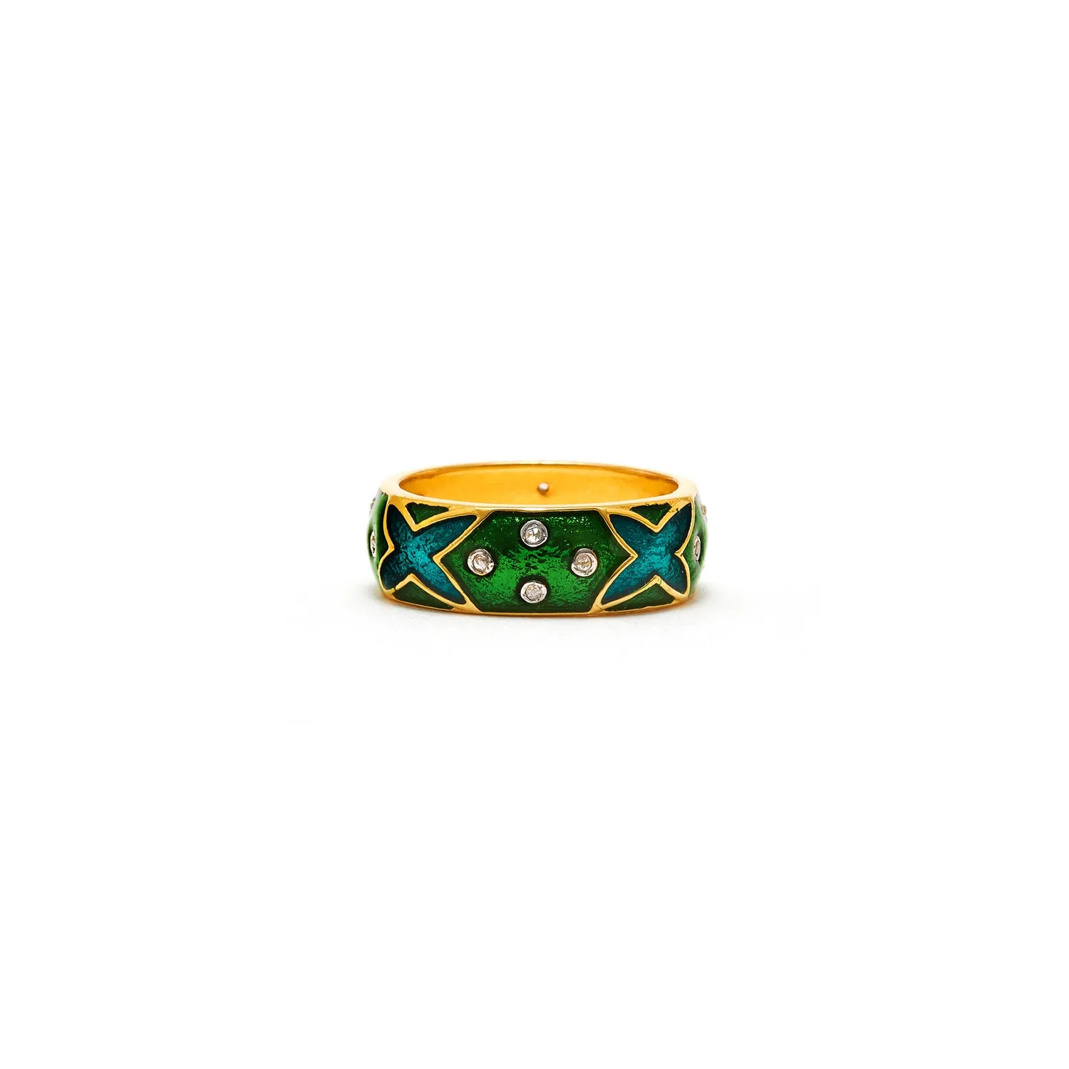 Emerald Enamel Curvee Diamond Ring