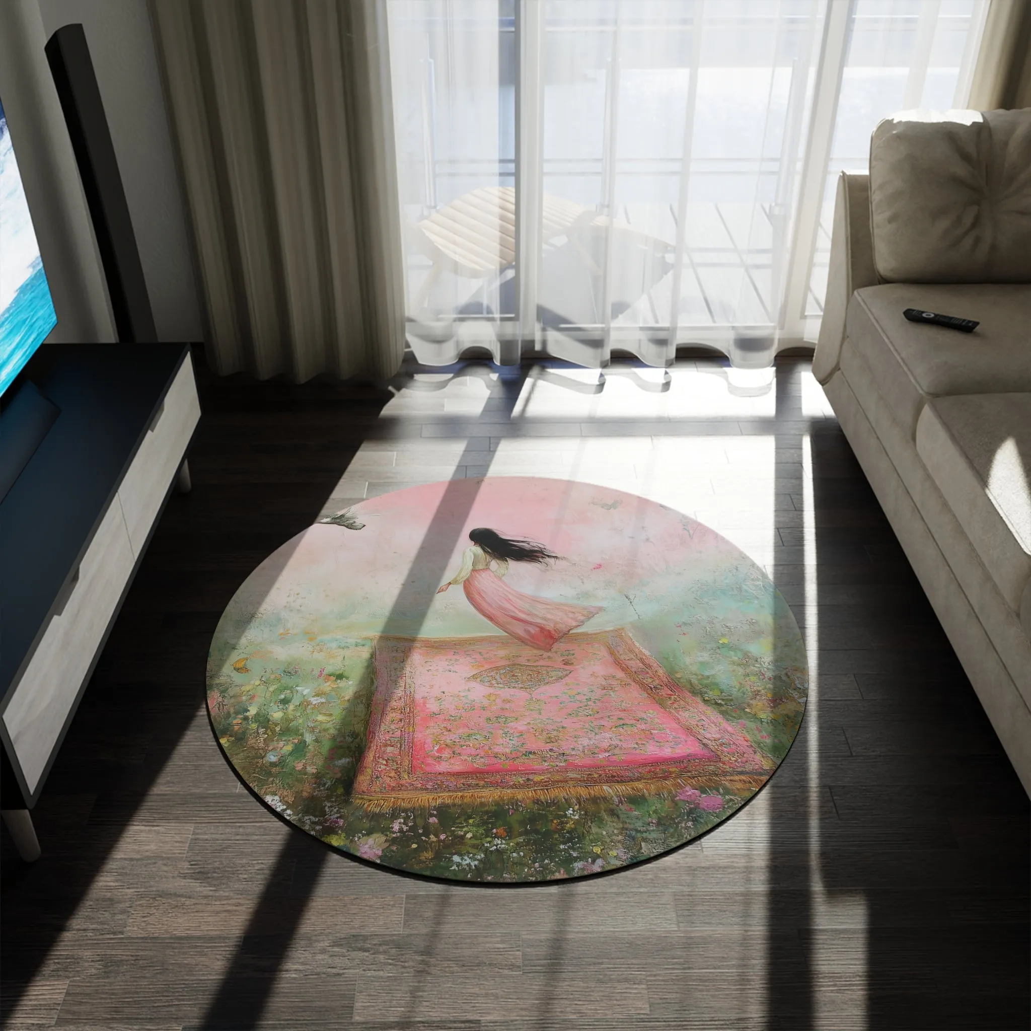 Enchanted Pink Floral Round Rug