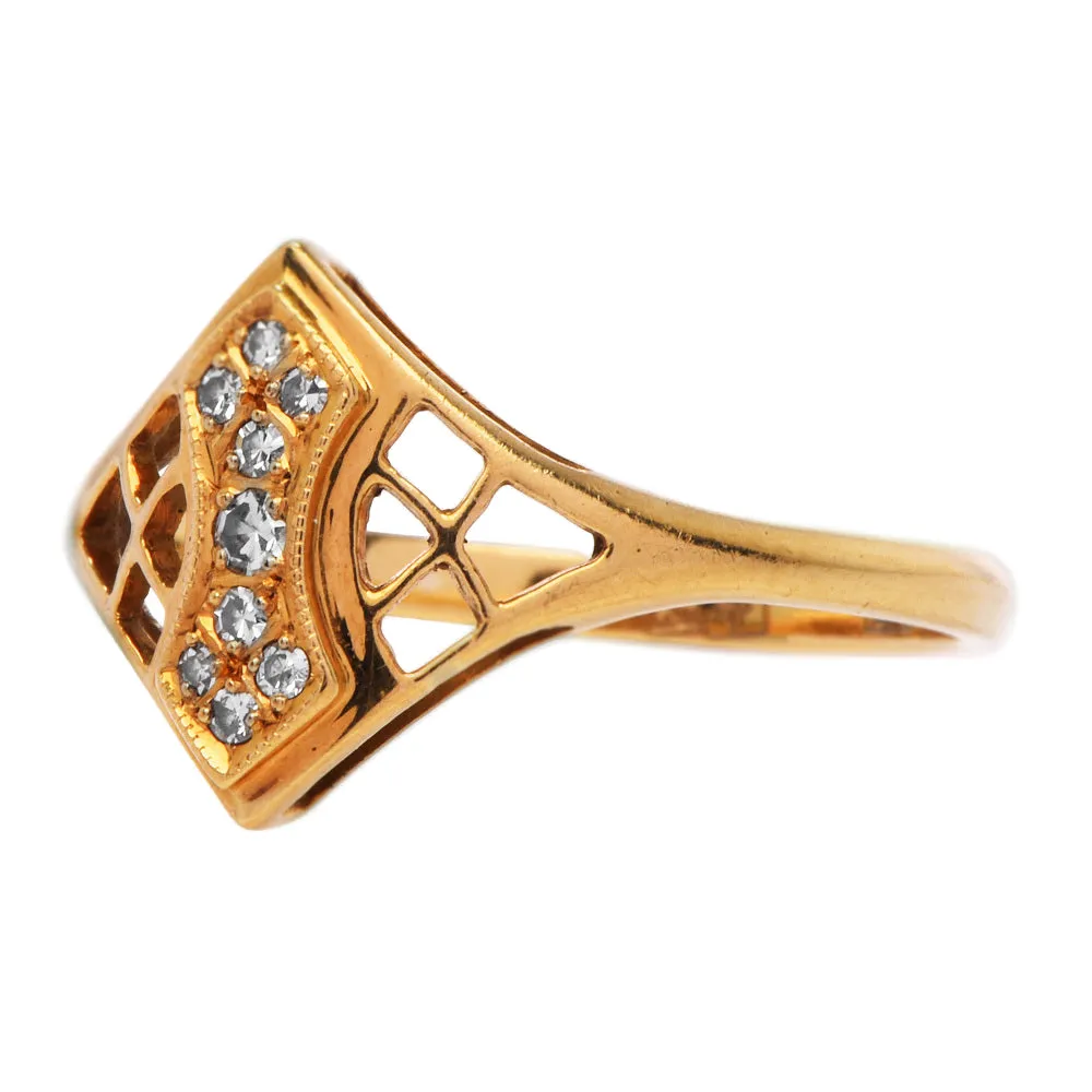 Estate Diamond and 18K Yellow Gold Rhombus Design Ring