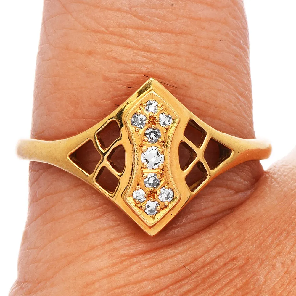 Estate Diamond and 18K Yellow Gold Rhombus Design Ring