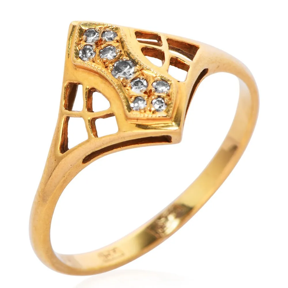 Estate Diamond and 18K Yellow Gold Rhombus Design Ring
