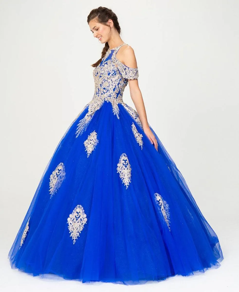 Eureka 9088 Cold-Shoulder Ball Gown with Cut-Out Back