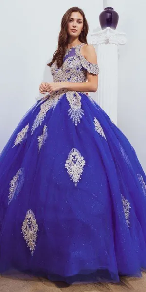 Eureka 9088 Cold-Shoulder Ball Gown with Cut-Out Back