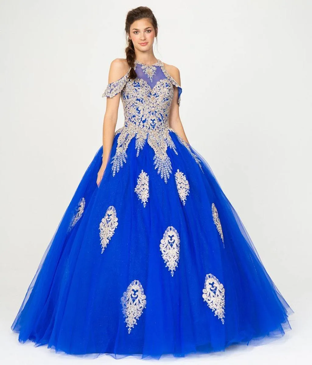 Eureka 9088 Cold-Shoulder Ball Gown with Cut-Out Back