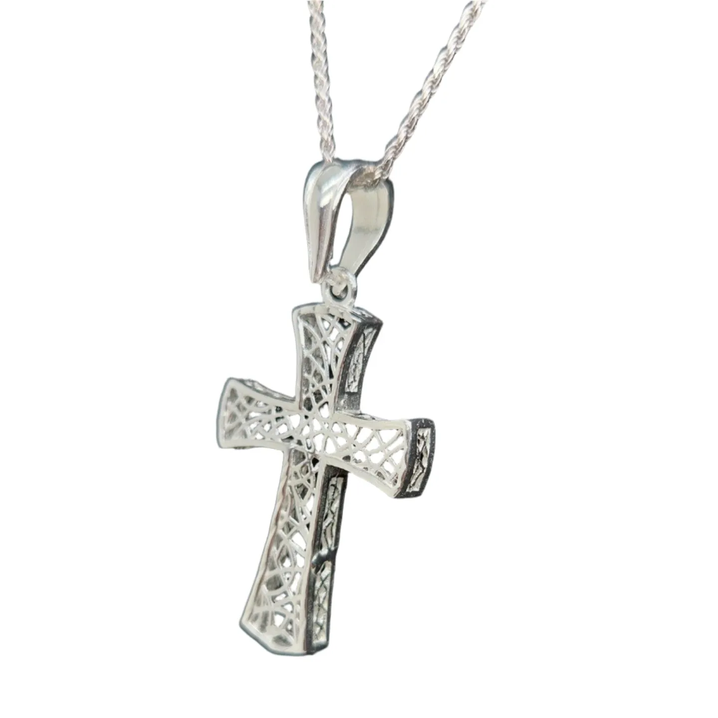 Exquisite Italian 925 Sterling Silver Cross Pendant Charm