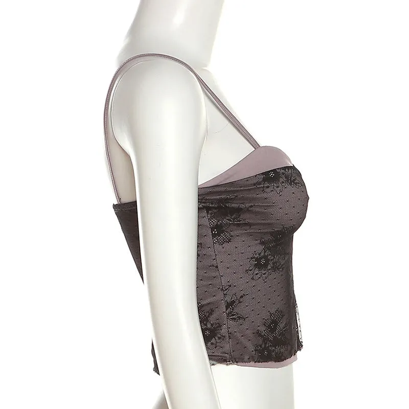 Exquisite lace splicing Strappy Camisole S-240501-31