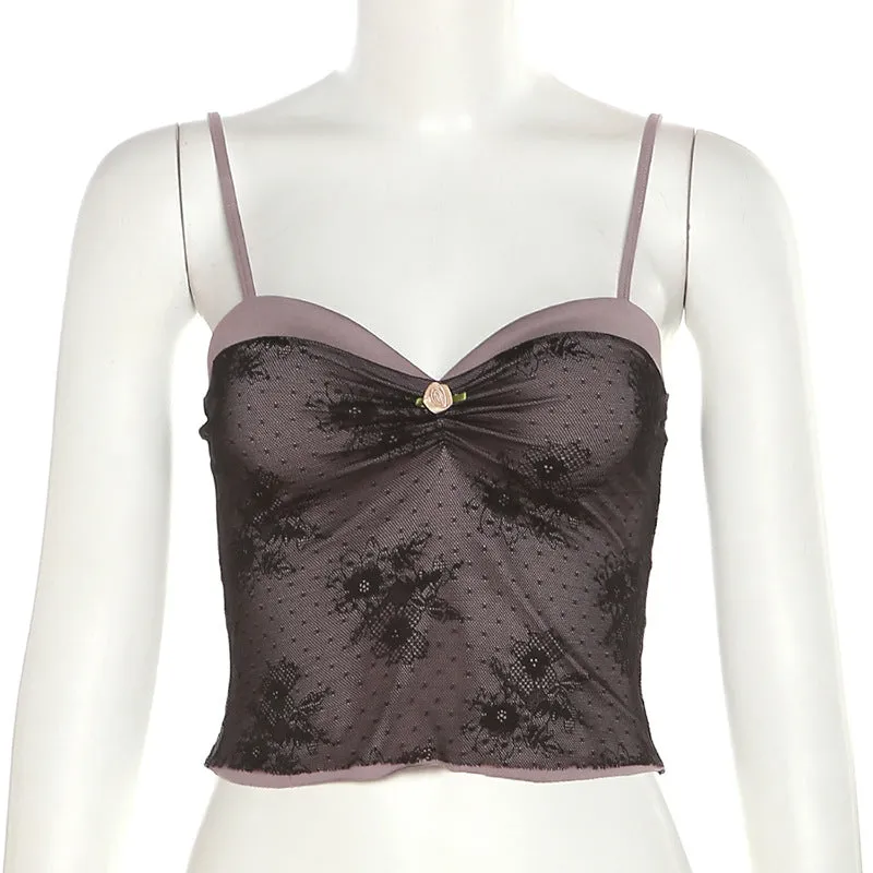 Exquisite lace splicing Strappy Camisole S-240501-31