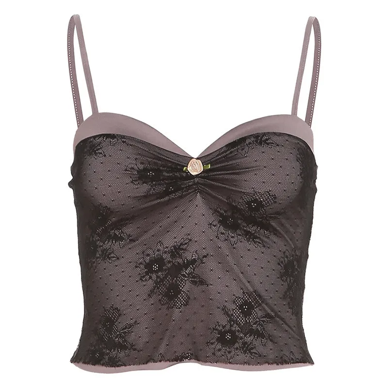 Exquisite lace splicing Strappy Camisole S-240501-31