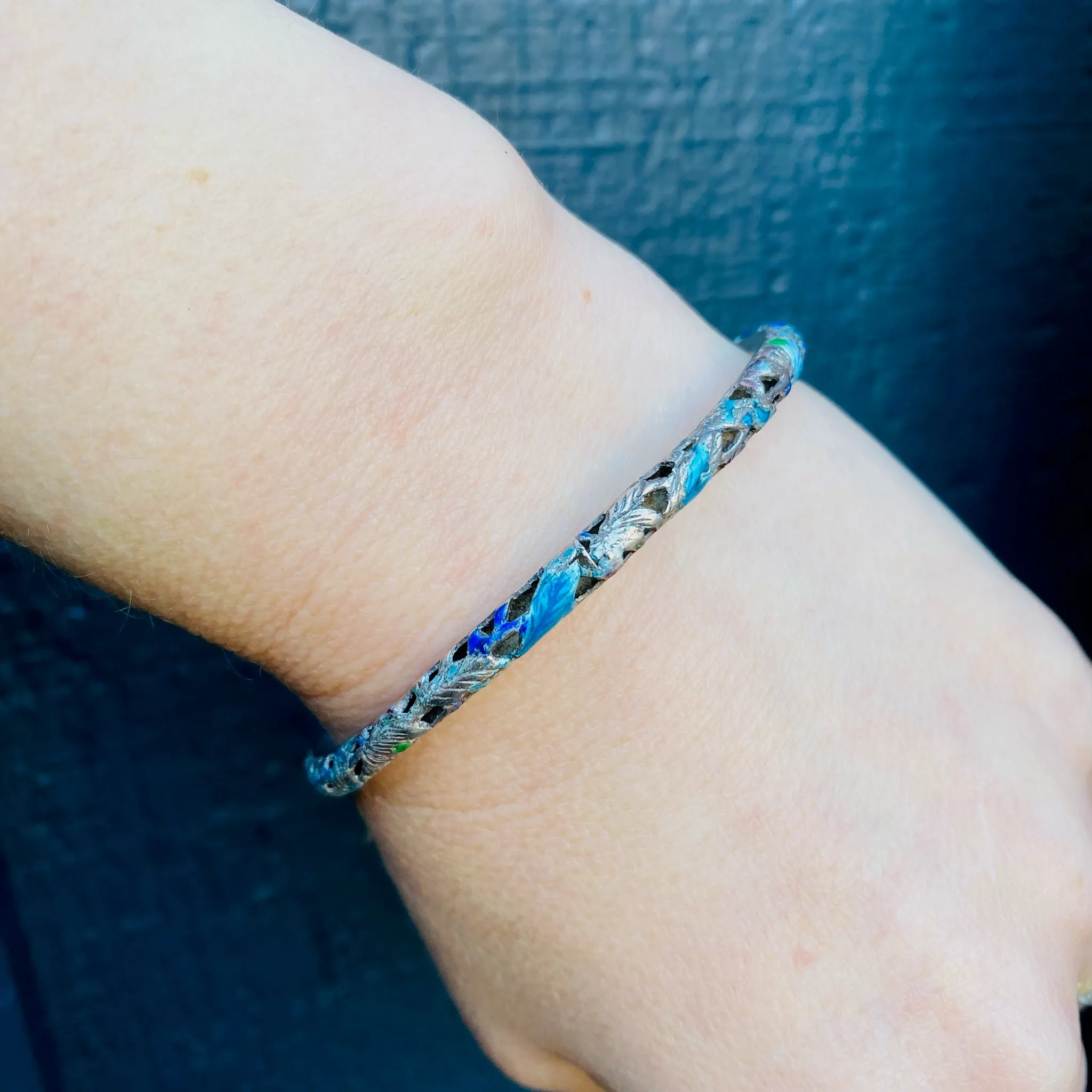 Exquisite Pierced & Enameled Chinese Bangle