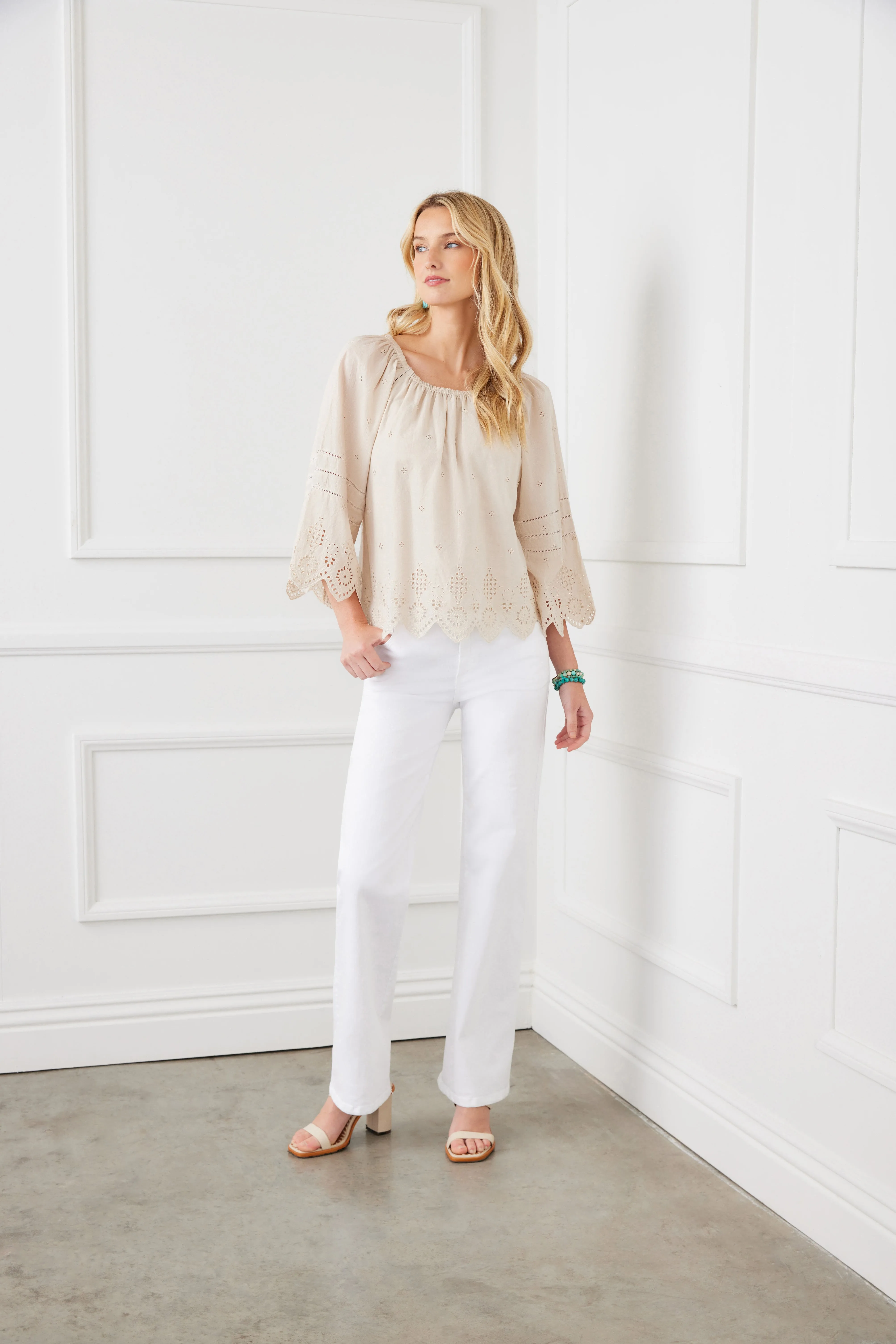 Eyelet Flutter Sleeve Top