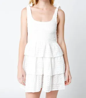 Eyelet Ruffle Dress In White