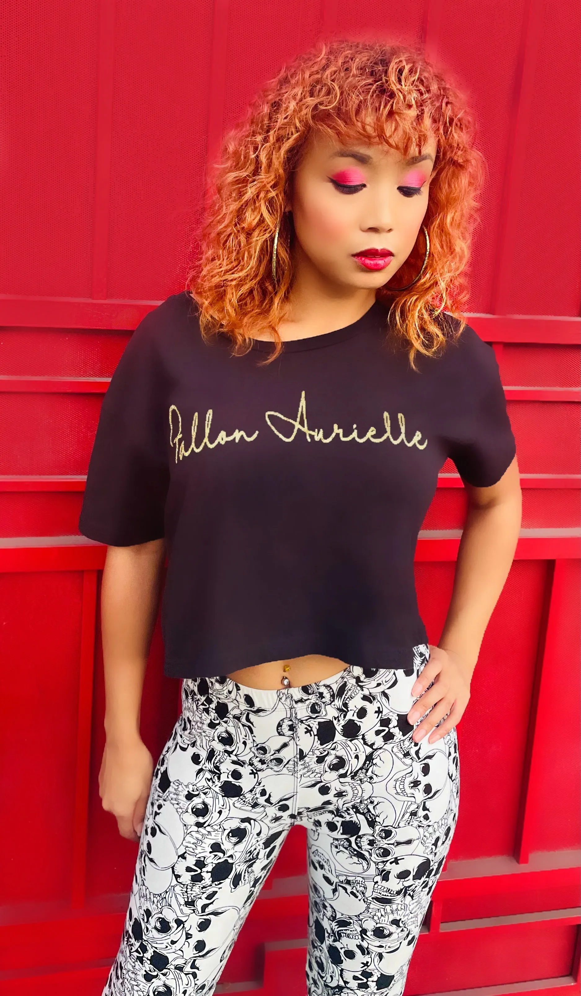 Fallon Aurielle Signature Classic Crop Top (Black & Gold Sparkle)