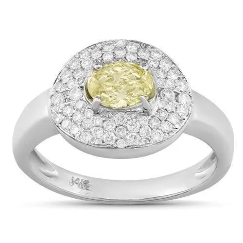 Fancy Yellow Center Stone Diamond Ring in 14k White Gold 1.30 Ctw
