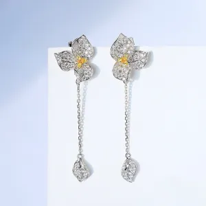 Fancy Yellow Diamond Orchid Flower Dangle Earrings