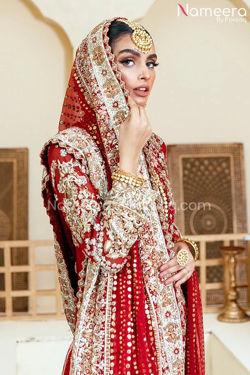 Farshi Gharara Kameez Red Bridal Dress Pakistani #BS653
