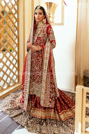 Farshi Gharara Kameez Red Bridal Dress Pakistani #BS653