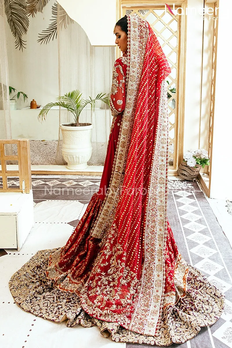 Farshi Gharara Kameez Red Bridal Dress Pakistani #BS653