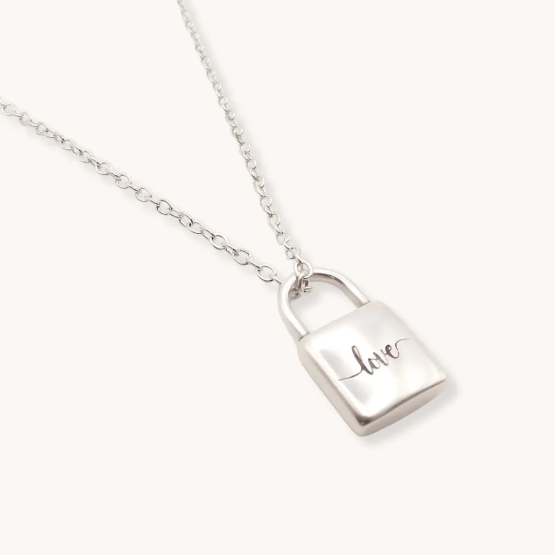 Fine Chain Necklace with Love Padlock, Silver