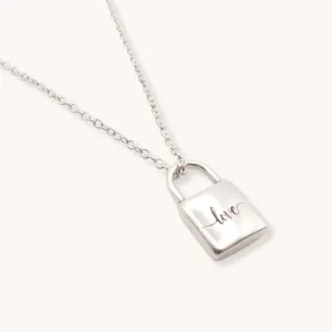 Fine Chain Necklace with Love Padlock, Silver