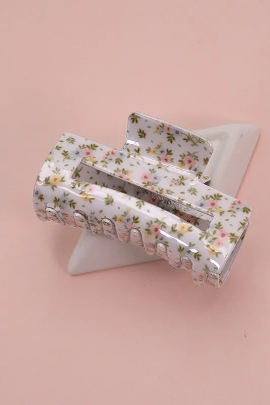 Floral Claw Clip, White