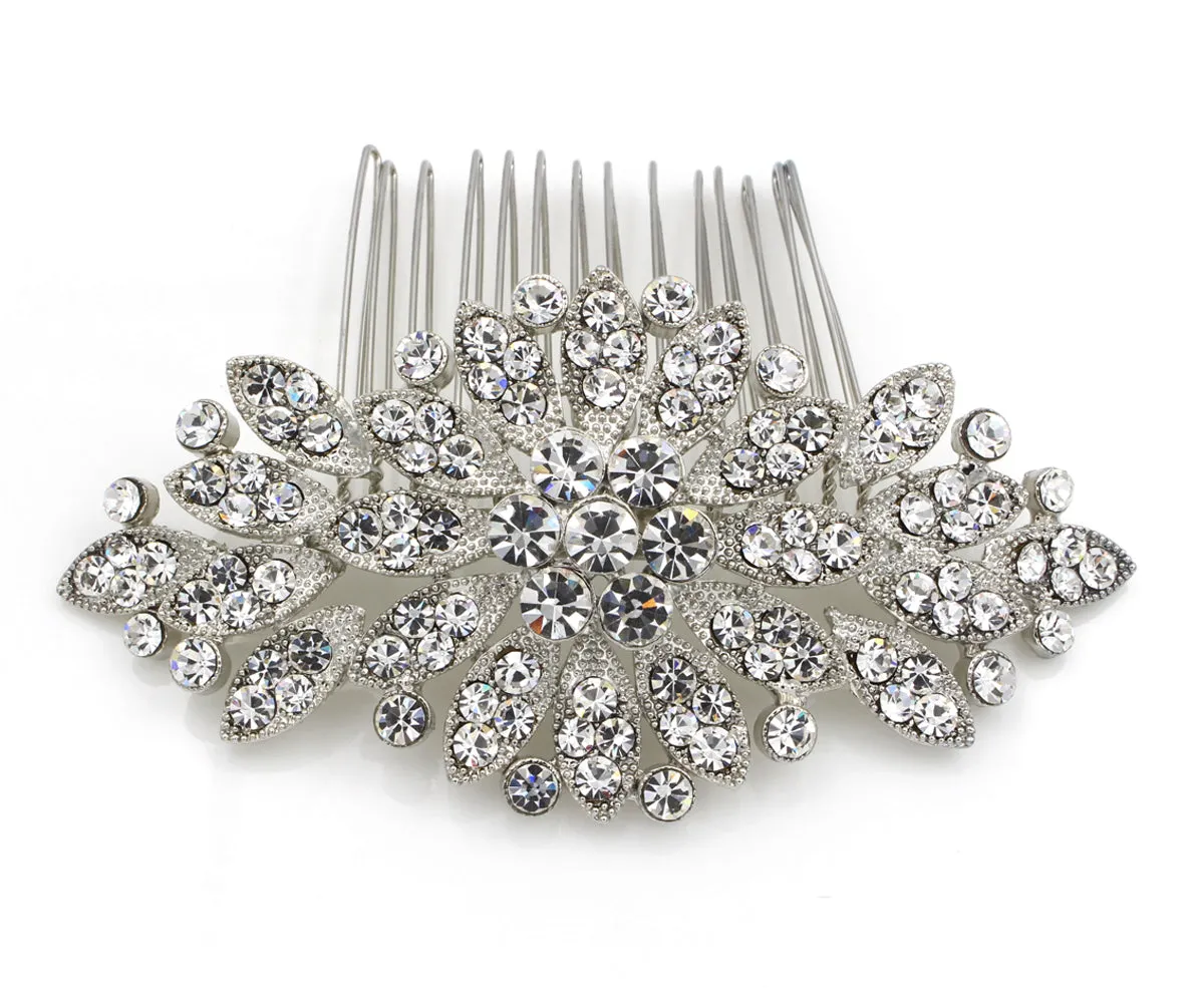 Floral Rhinestone Comb Headpiece