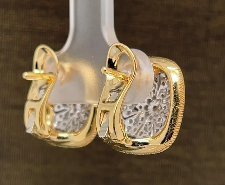 Florentine Diamond French Clip Earrings in 18k Yellow and White Gold