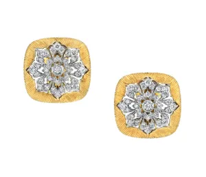 Florentine Diamond French Clip Earrings in 18k Yellow and White Gold