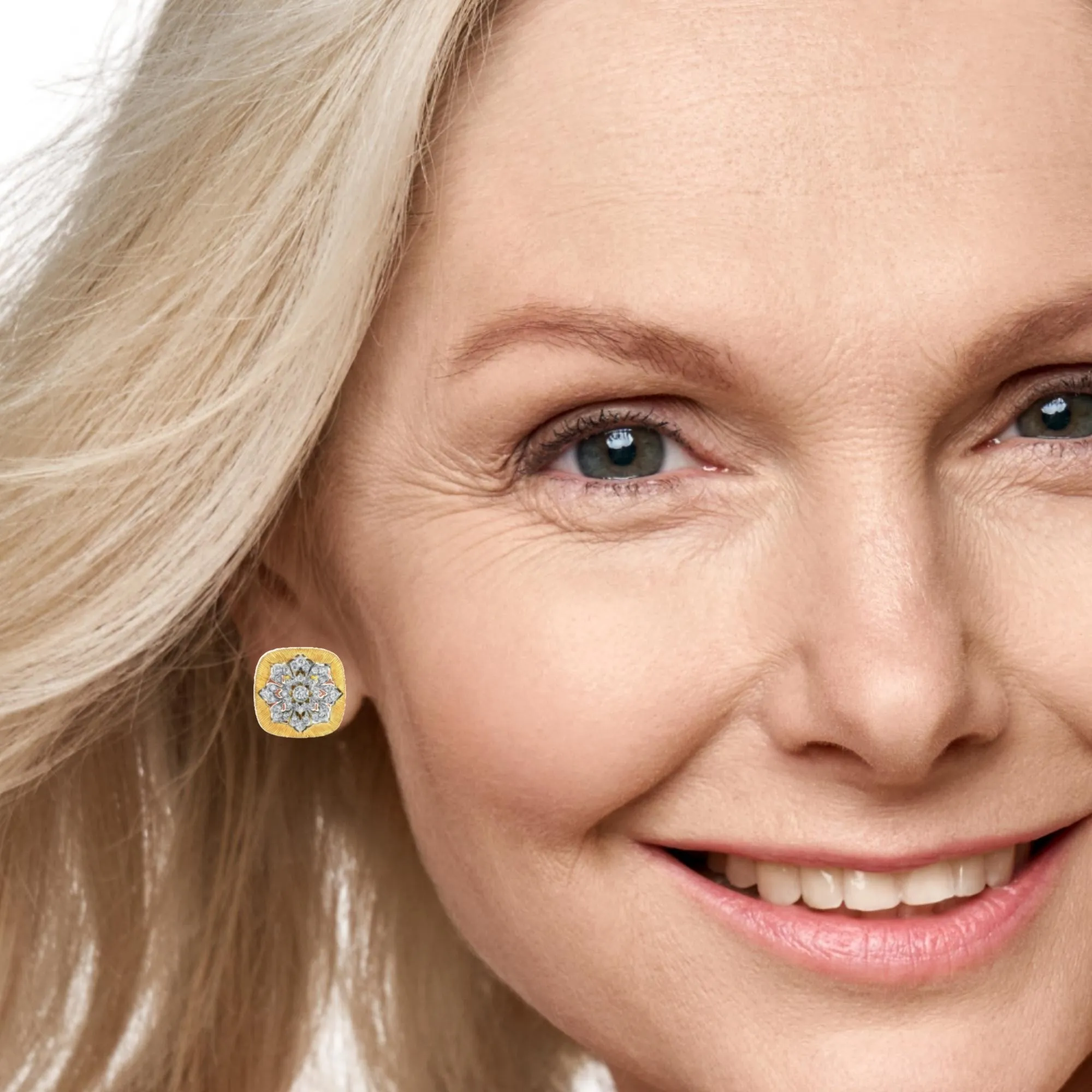 Florentine Diamond French Clip Earrings in 18k Yellow and White Gold