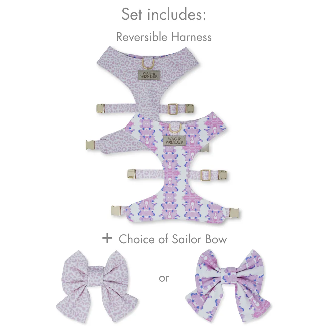 French Lavender Reversible Dog Harness   Sailor Bow