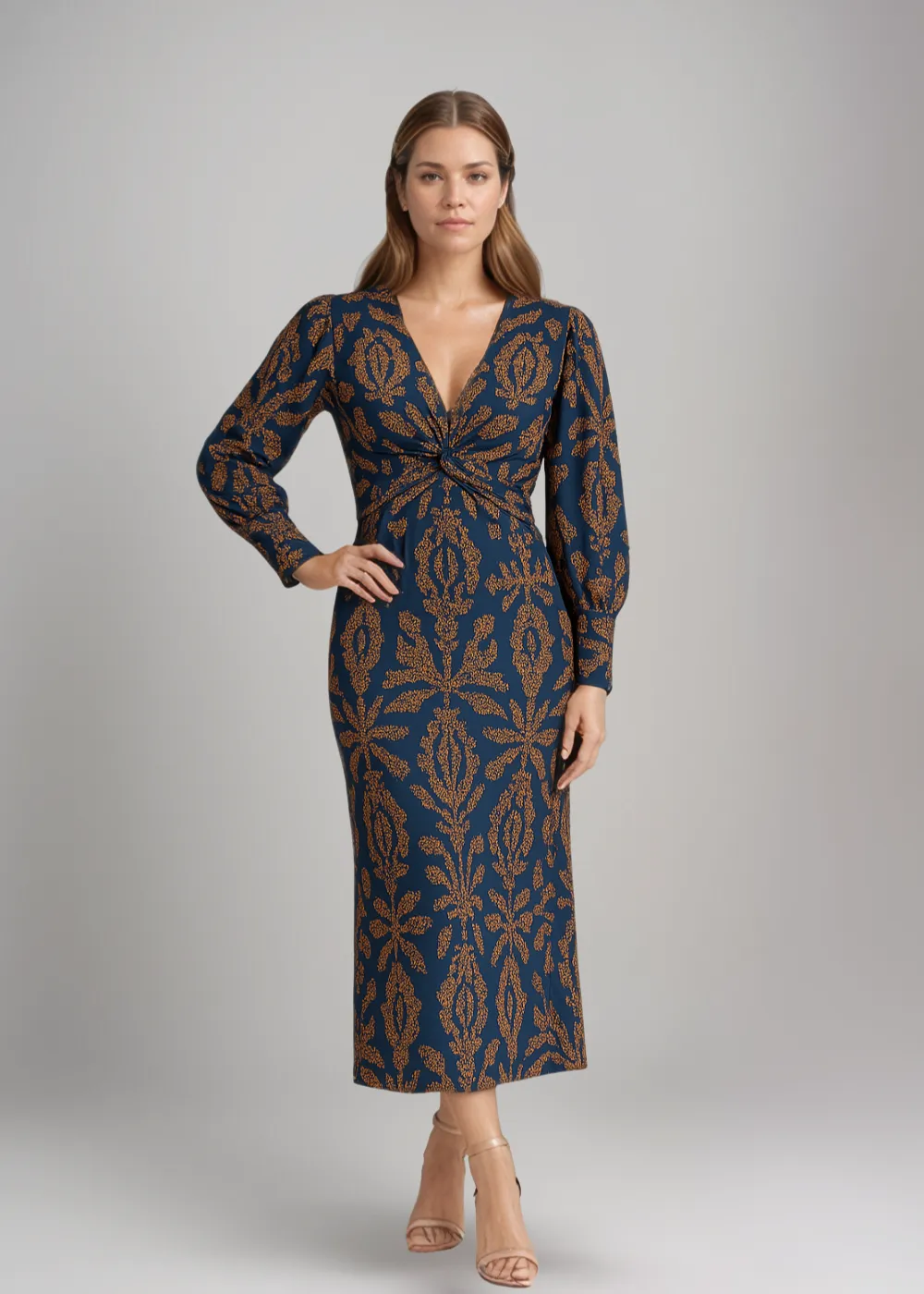 Frieda™ | Baroque Pattern Midi Dress