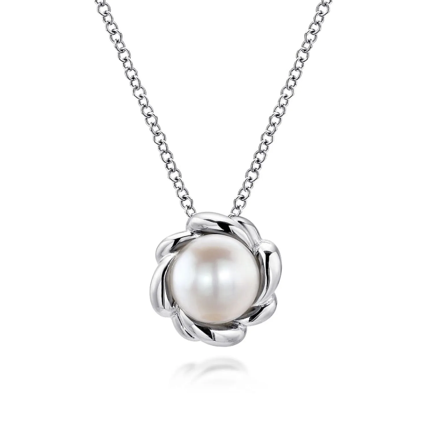 Gabriel & Co. Silver Swirling Cultured Pearl Pendant Necklace