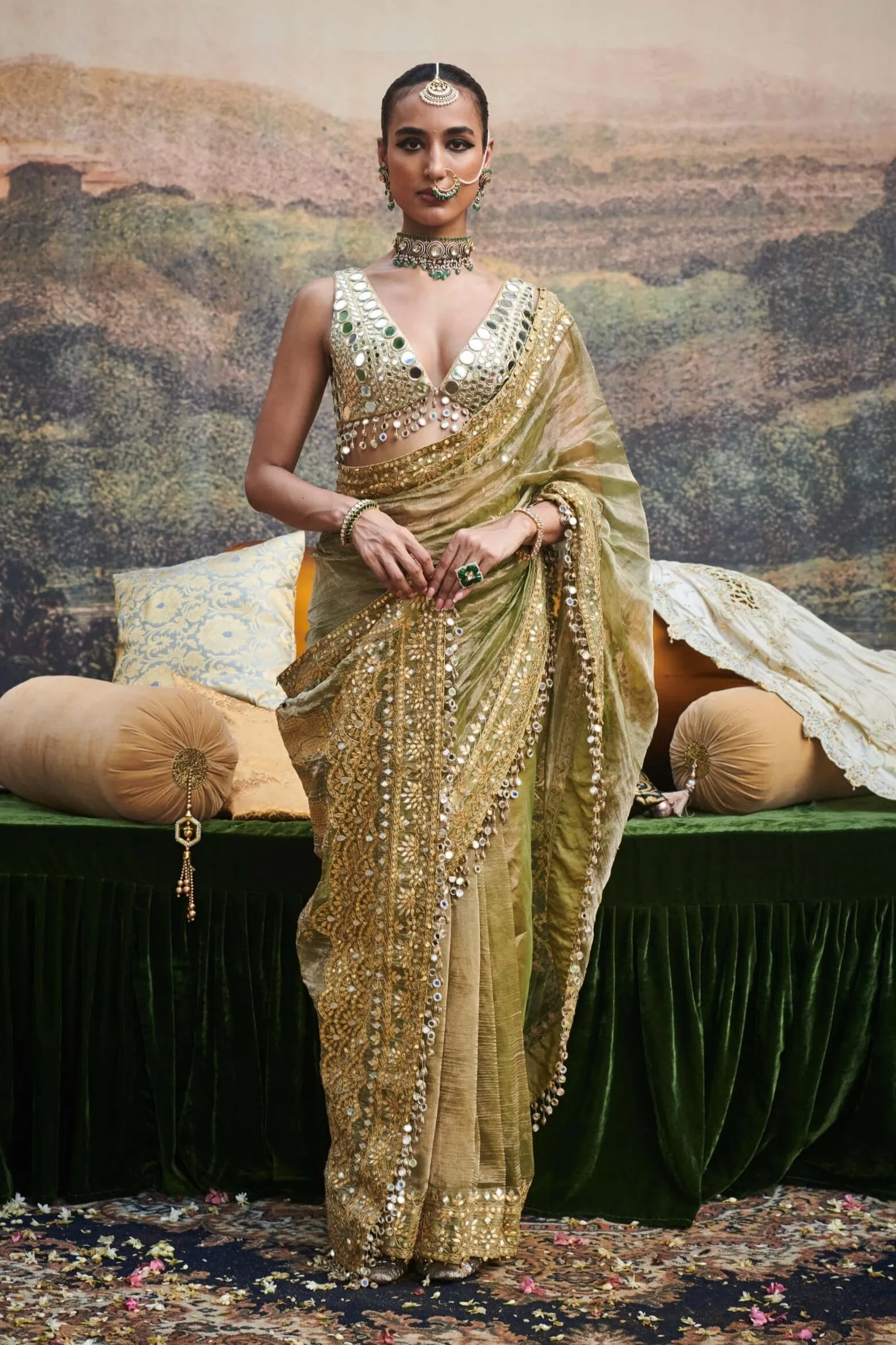 Gaja rachna olive sari and blouse