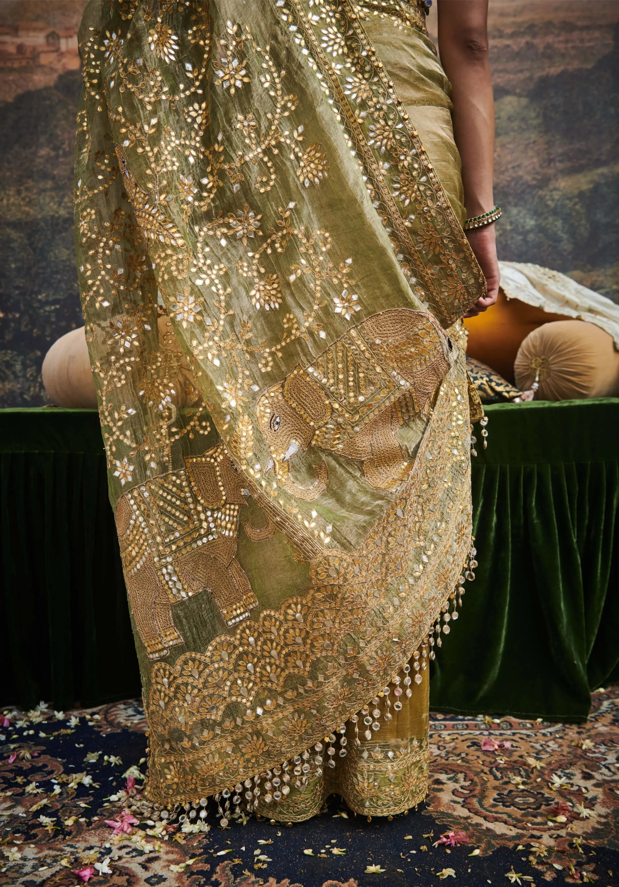 Gaja rachna olive sari and blouse