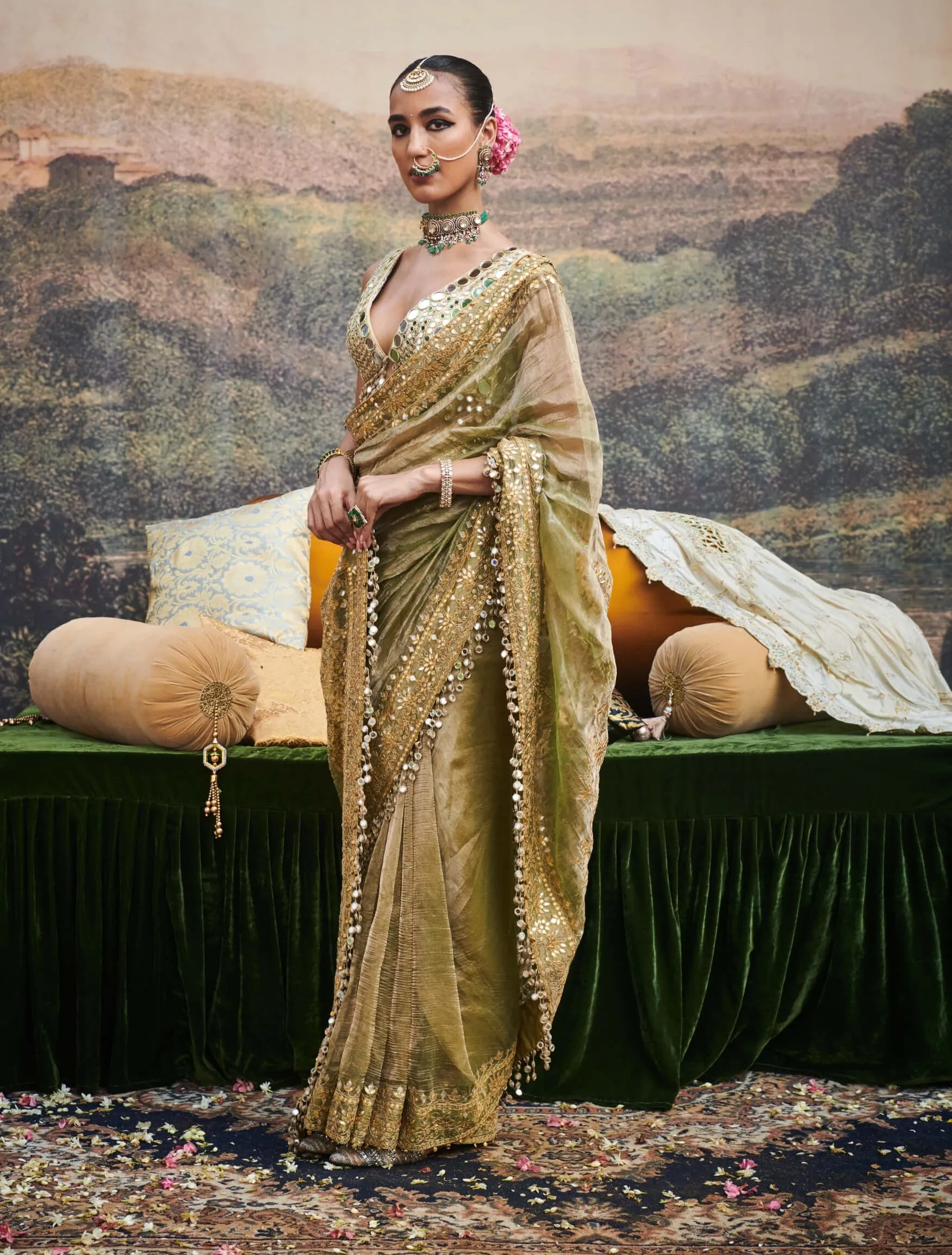 Gaja rachna olive sari and blouse
