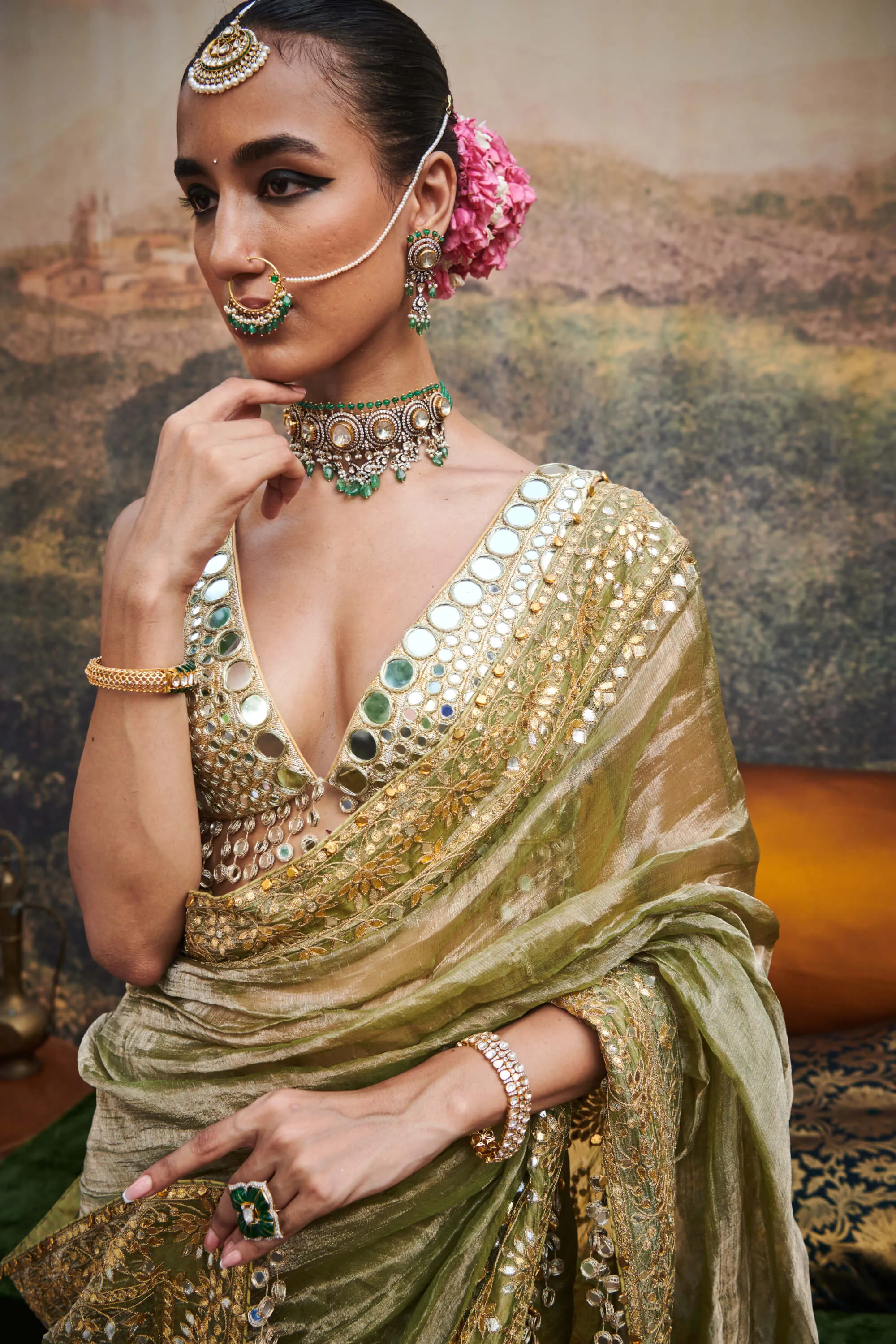 Gaja rachna olive sari and blouse