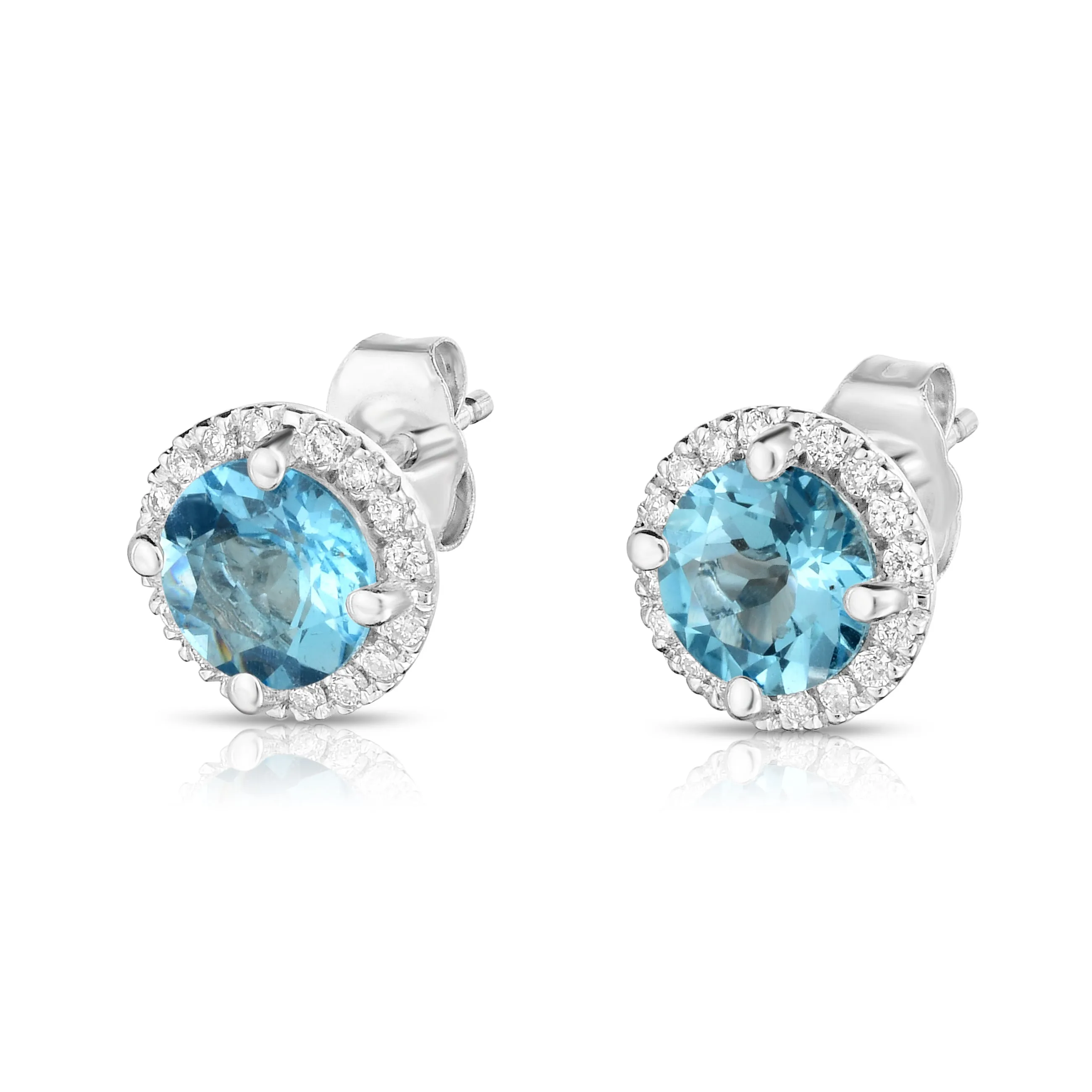 Gemstone & 0.17Ct Diamond Halo Stud Earrings Special in 14K White Gold